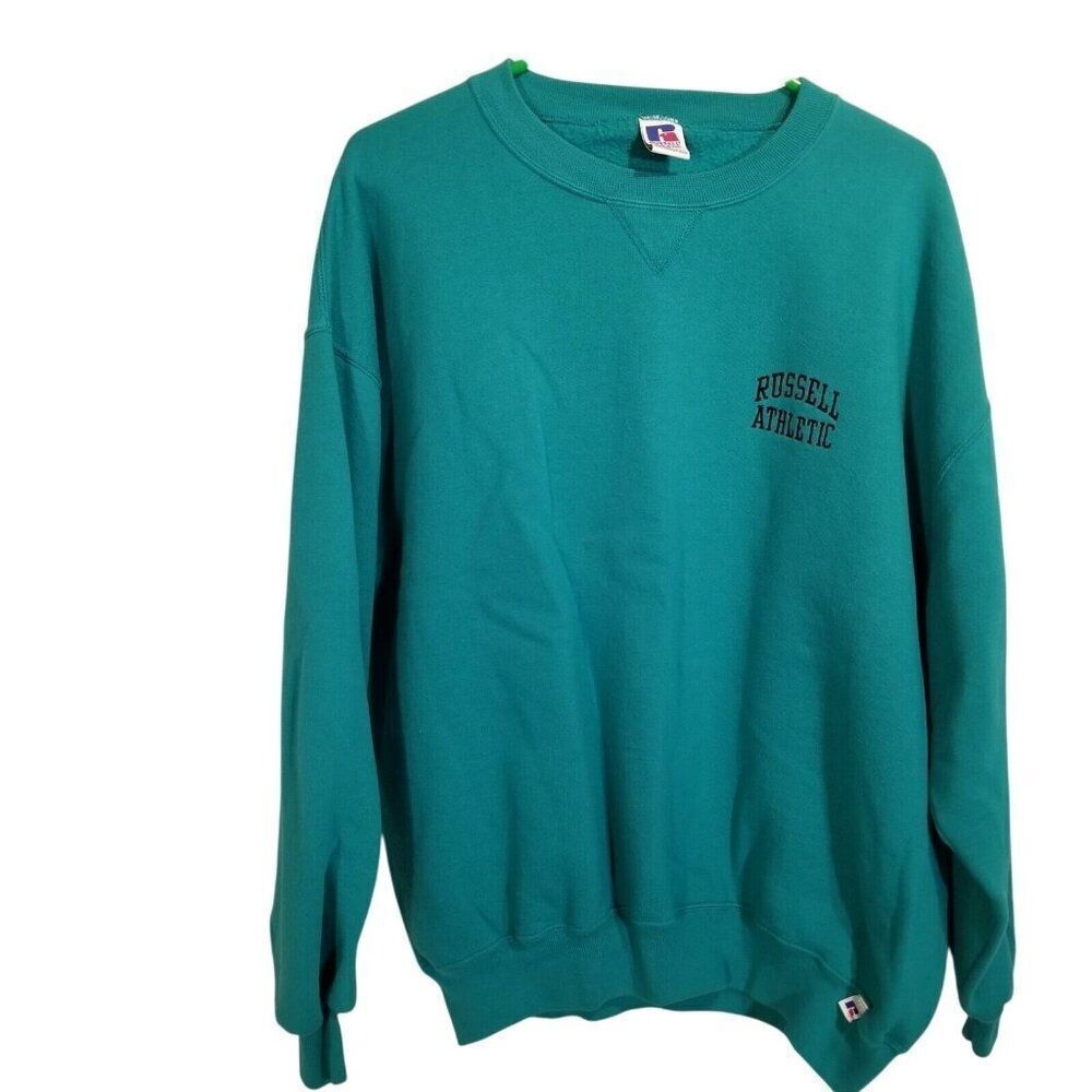 Vintage 80s Russell Athletic Mens Sweatshirt Teal Green XXL Crewneck USA